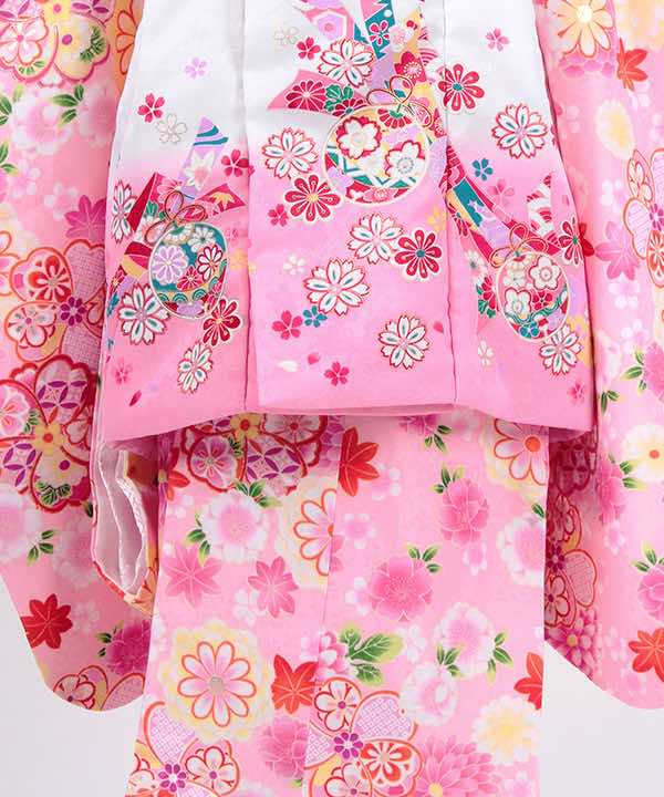 七五三(三歳)レンタル | ピンク地に豪華桜と菊の花 白×ピンク被布