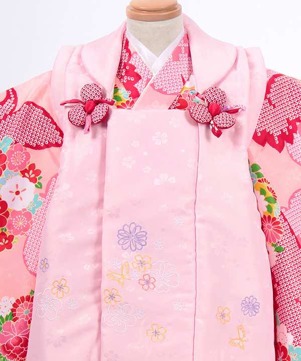 七五三(三歳)レンタル | 薄ピンク地に絞り調の梅と鶴に花丸文 小花の薄ピンク被布