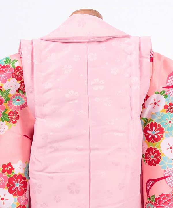 七五三(三歳)レンタル | 薄ピンク地に絞り調の梅と鶴に花丸文 小花の薄ピンク被布