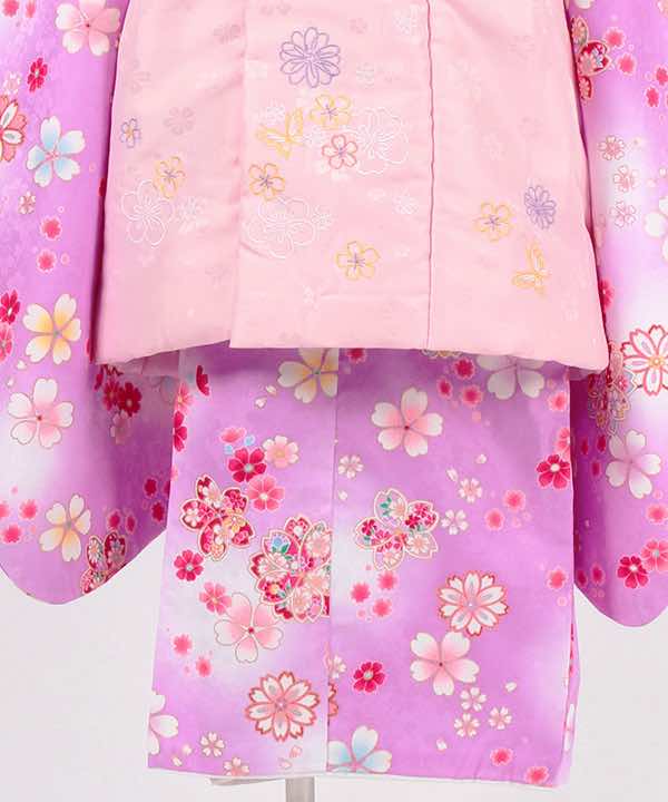七五三(三歳)レンタル | 濃ピンク地に小桜 小花の薄ピンク被布