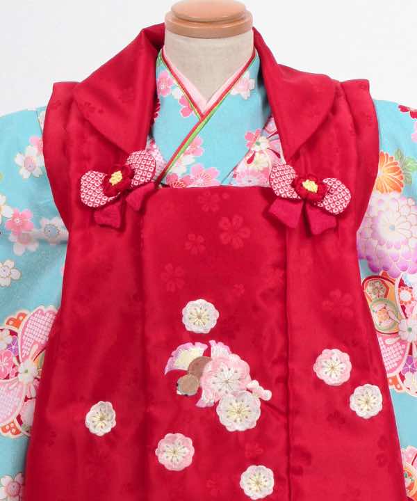 七五三(三歳)レンタル | 水色地に菊と桜 小花の赤被布