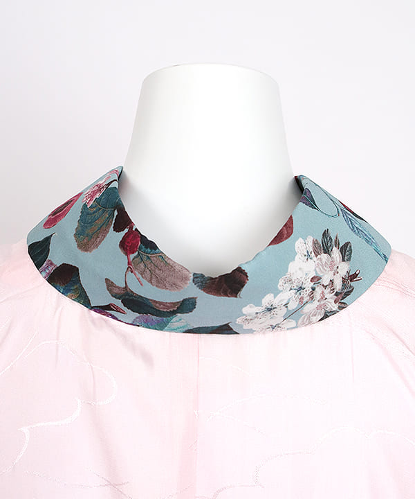 デザイン半衿付き長襦袢レンタル | 水色にフルーツと花模様 (袖丈76cm)
