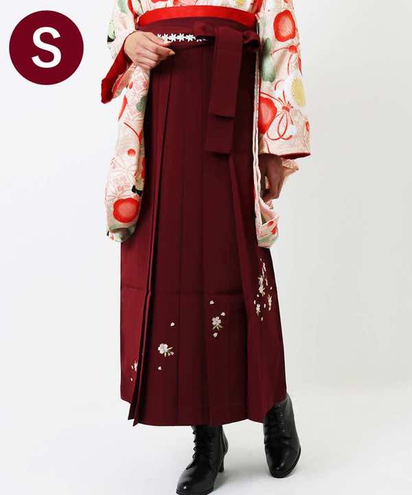 袴(単品)レンタル | 臙脂桜刺繍 袴紐にレース刺繍 Sサイズ | hataori(ハタオリ)