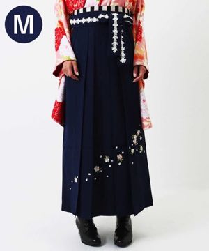 袴(単品) | 紺色桜刺繍 袴紐にレース Mサイズ