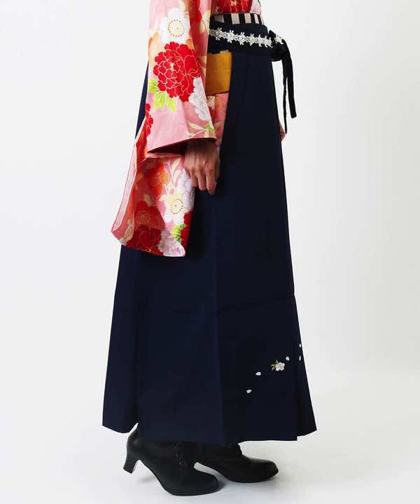 袴(単品)レンタル | 紺色桜刺繍 袴紐にレース Mサイズ