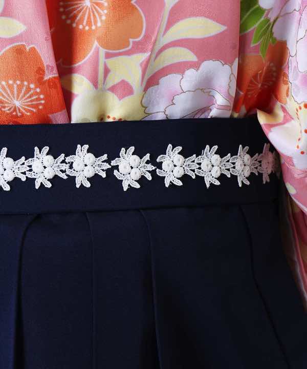 袴(単品)レンタル | 紺色桜刺繍 袴紐にレース Mサイズ