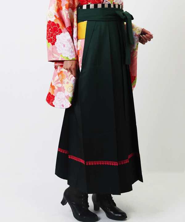 袴(単品)レンタル | 深緑暈し 赤い小花レース Mサイズ