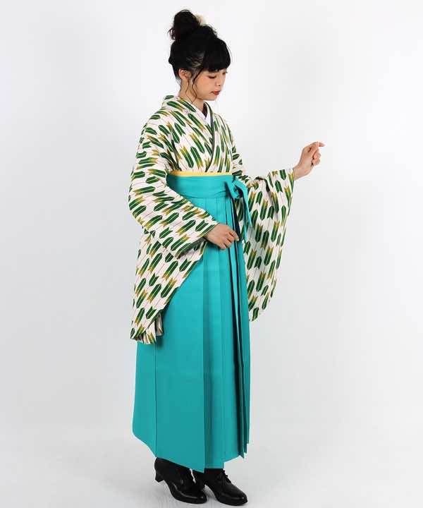 卒業式袴レンタル | 白地に緑矢絣 水色袴