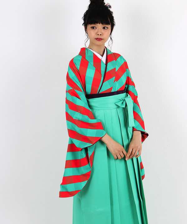 卒業式袴レンタル | 赤×緑 チェック柄(大) 翡翠袴