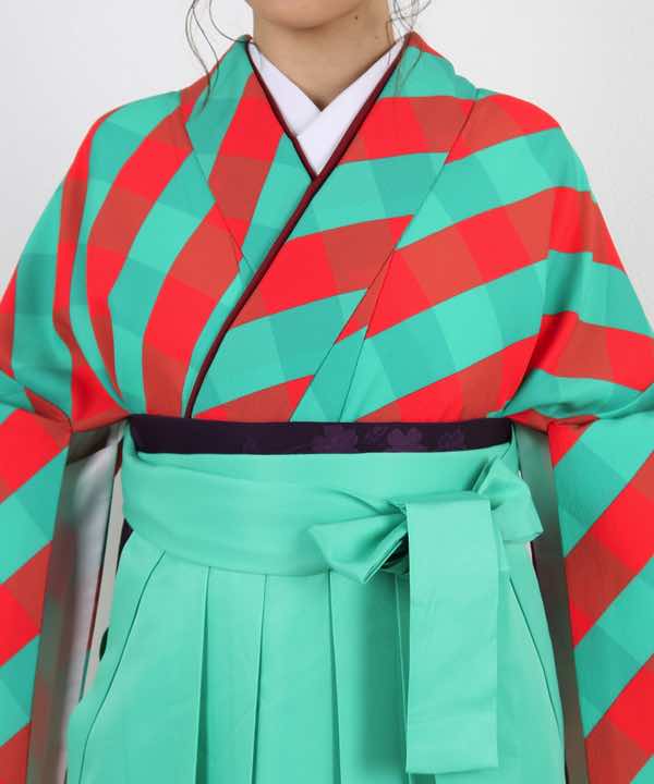 卒業式袴レンタル | 赤×緑 チェック柄(大) 翡翠袴