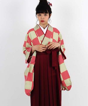 卒業式袴 | 赤×黄土 白縞入りの市松調 臙脂袴