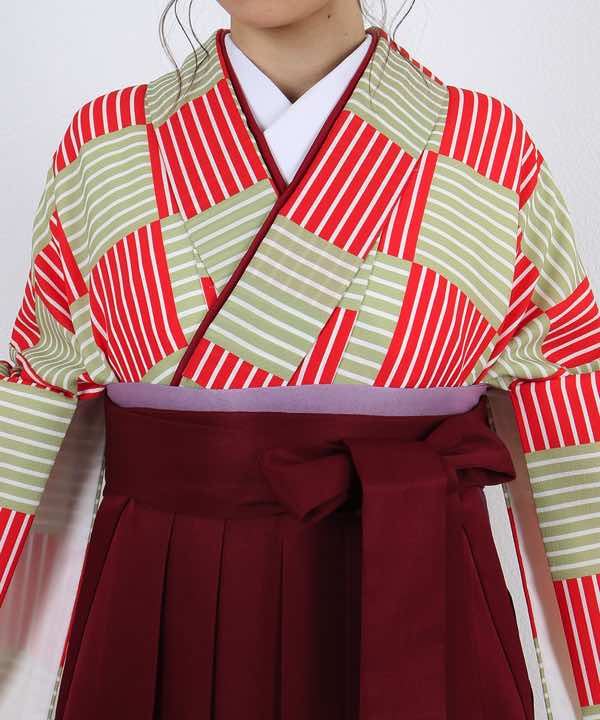 卒業式袴レンタル | 赤×黄土 白縞入りの市松調 臙脂袴