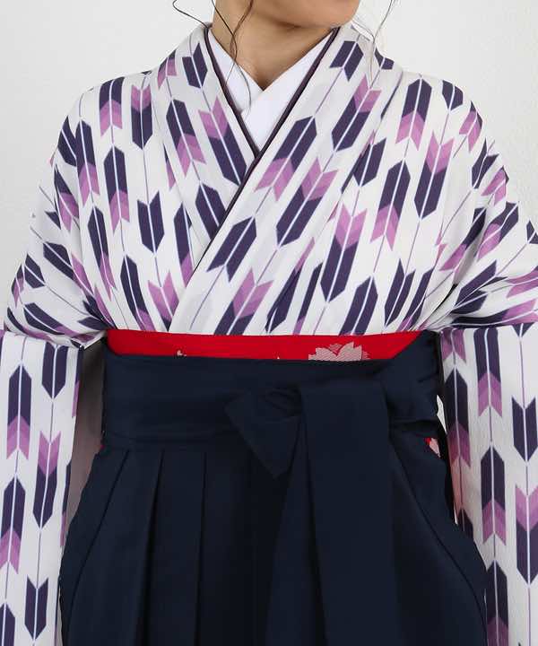 卒業式袴レンタル | 白地に紫暈し矢絣 紺袴