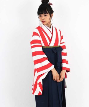 卒業式袴 | 紅白ストライプ(大) 濃紺袴