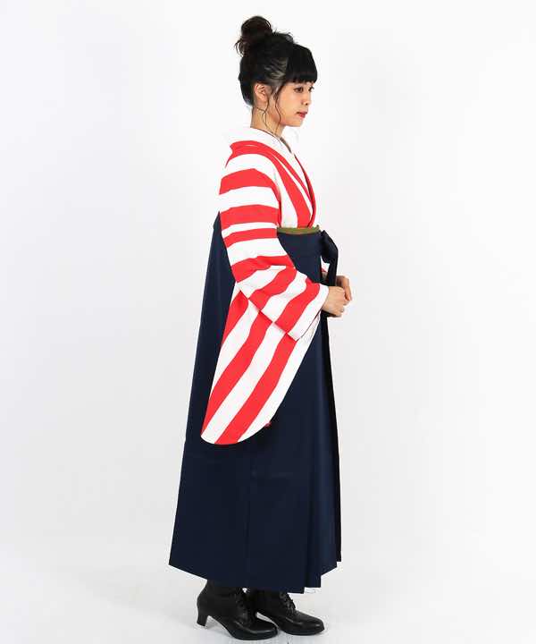 卒業式袴レンタル | 紅白ストライプ(大) 濃紺袴