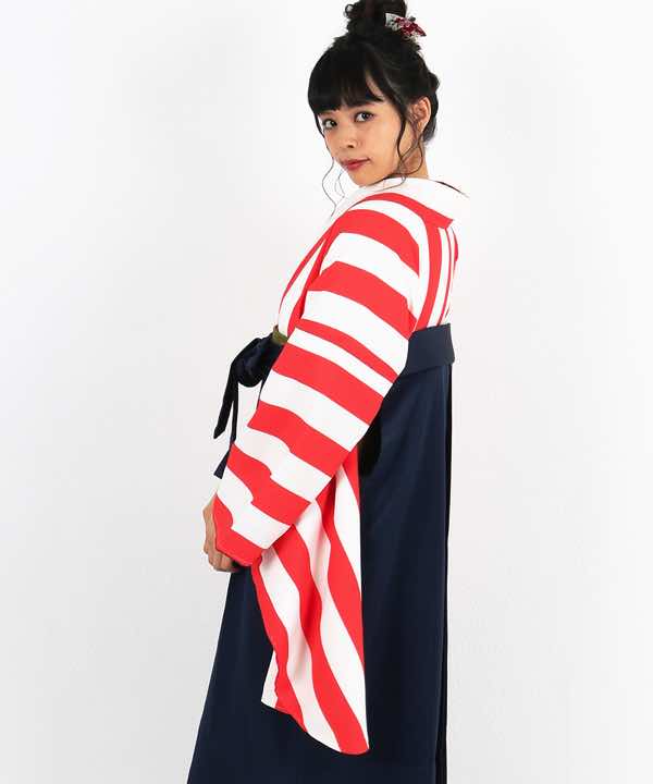 卒業式袴レンタル | 紅白ストライプ(大) 濃紺袴