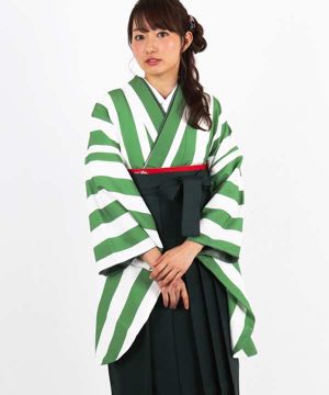 卒業式袴 | グリーンストライプ (大) 深緑袴