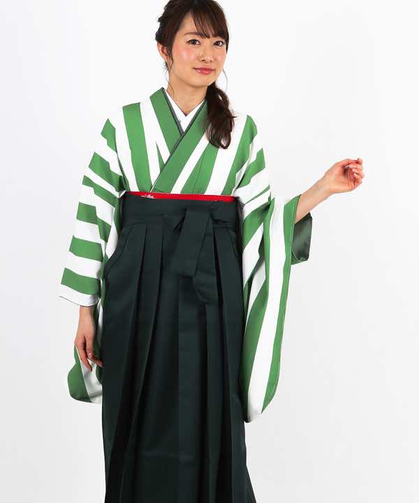 卒業式袴レンタル | グリーンストライプ (大) 深緑袴