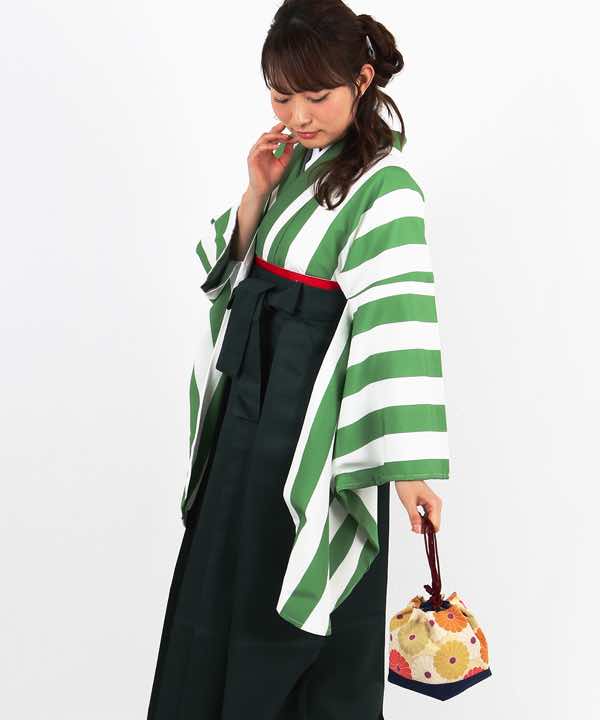 卒業式袴レンタル | グリーンストライプ (大) 深緑袴