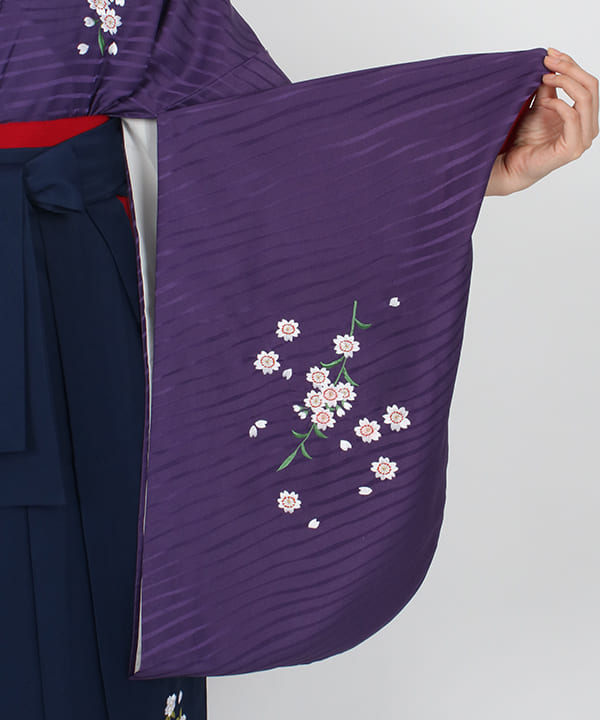 卒業式袴レンタル | 紫地ストライブに桜 紺地桜模様袴