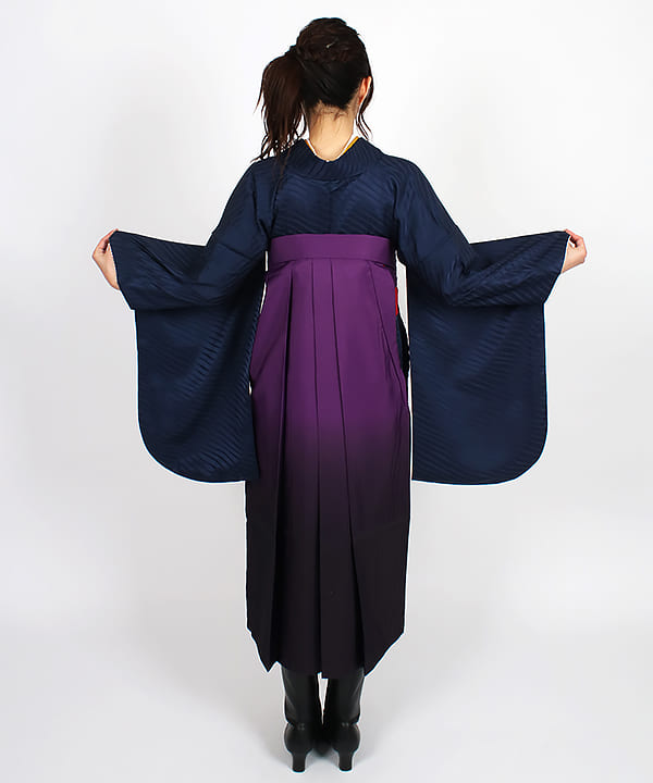 卒業式袴レンタル | 紺地ストライプ 紫暈し桜模様袴