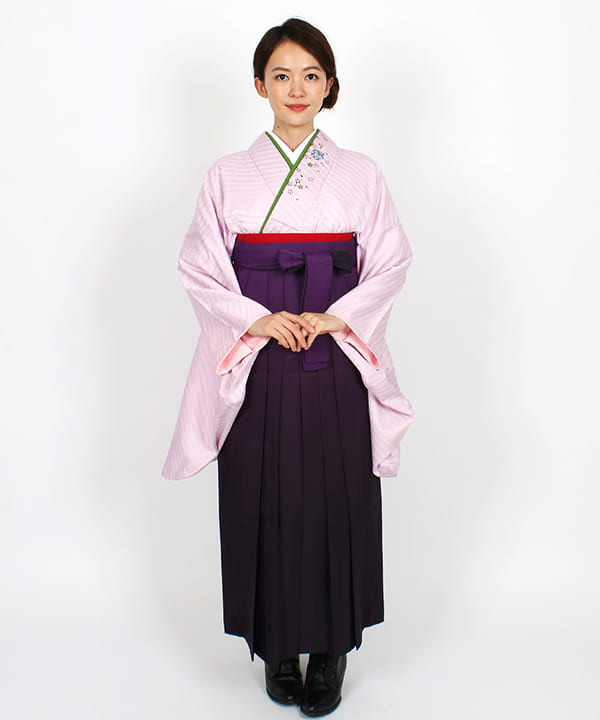卒業式袴 | 薄紫地に斜めストライプに散り桜 紫暈し袴