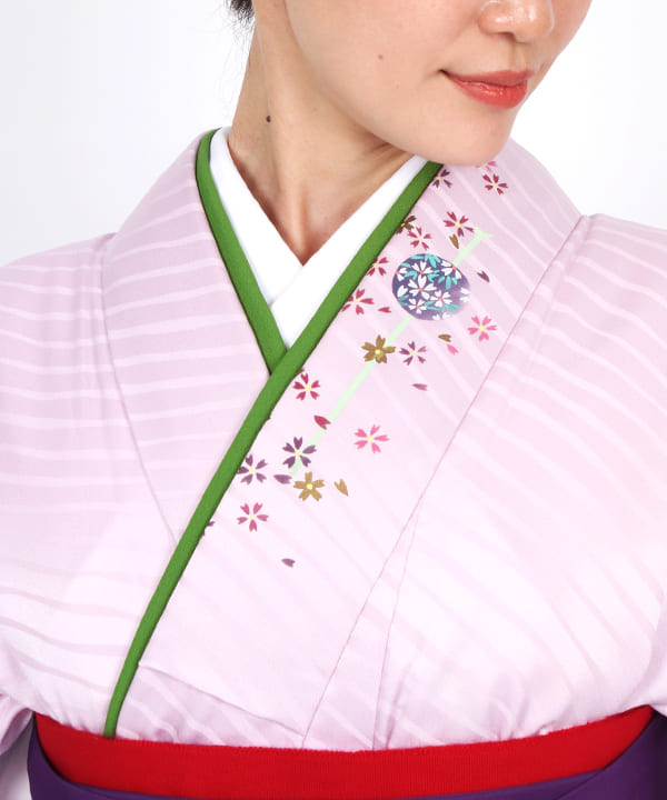 卒業式袴レンタル | 薄紫地に斜めストライプに散り桜 紫暈し袴