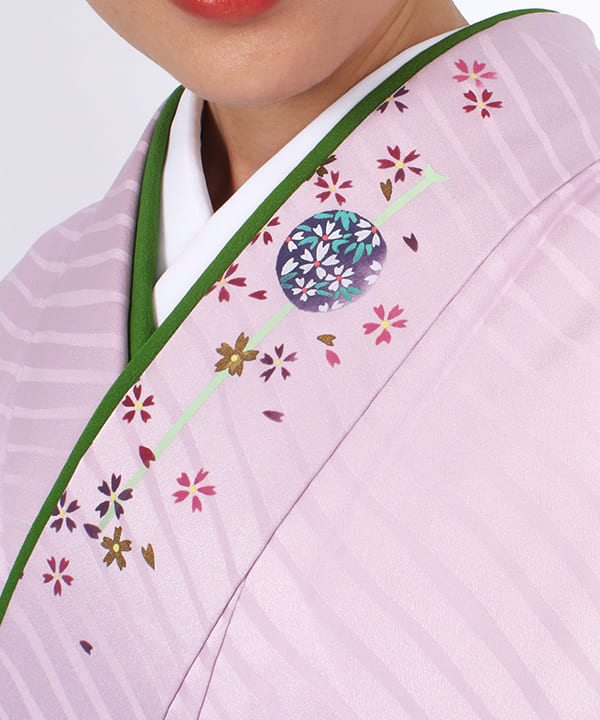 卒業式袴レンタル | 薄紫地に斜めストライプに散り桜 紫暈し袴
