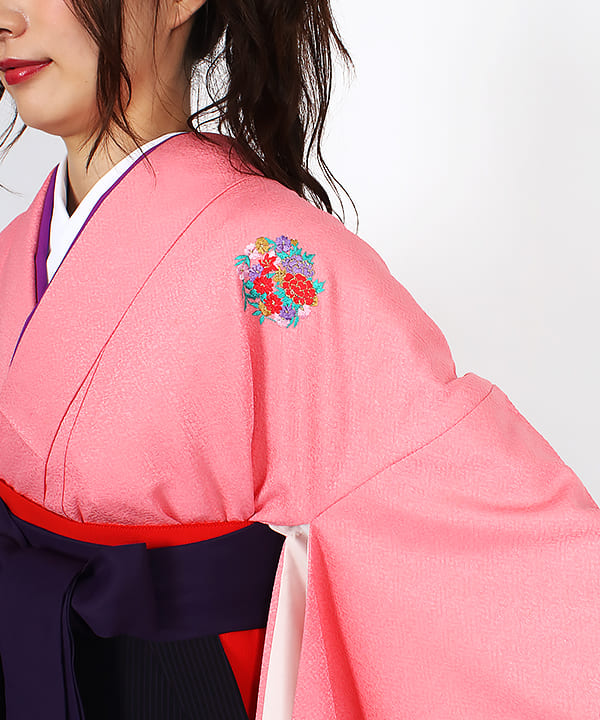 卒業式袴レンタル | ピンク地に花丸文 紫地に濃淡ストライプ袴