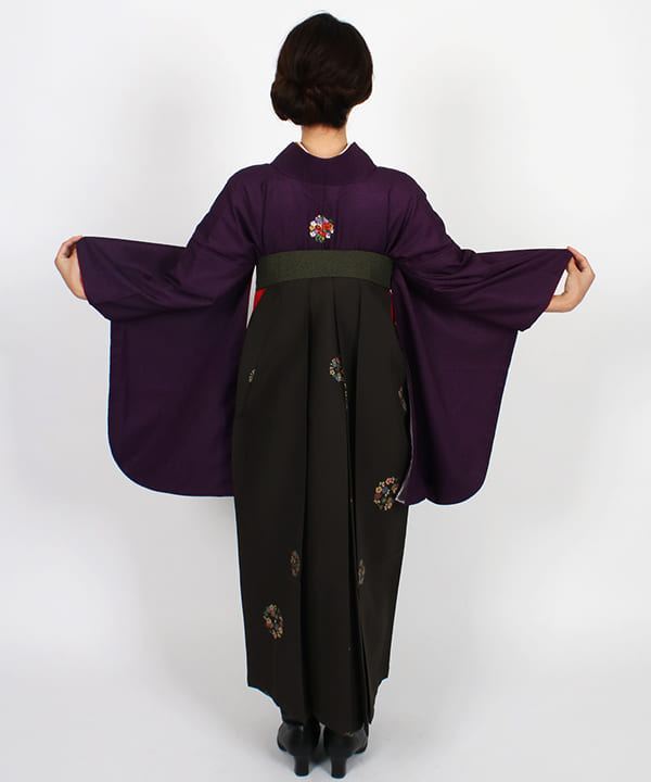卒業式袴レンタル | 紫地に花丸文 濃抹茶地に花丸文袴