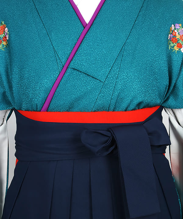 卒業式袴レンタル | セルリアンブルーに花丸文 紺地桜模様袴