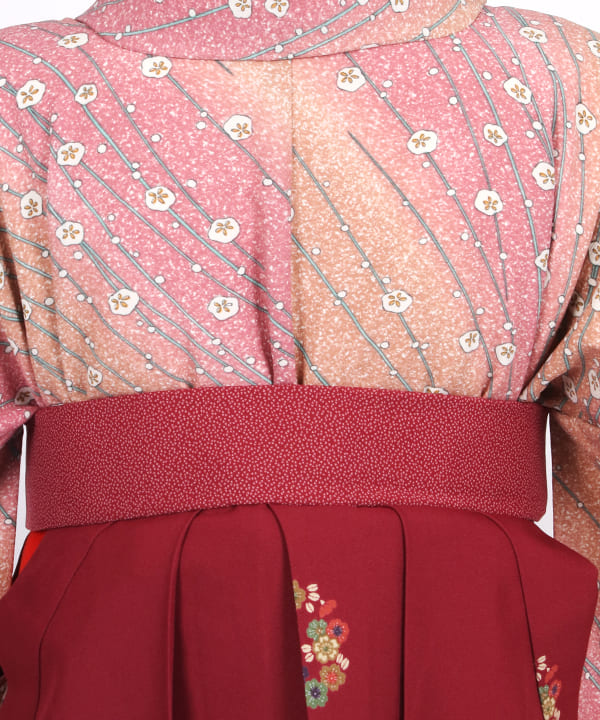 卒業式袴レンタル | ピンク暈しに光琳梅 花丸文のバーガンディ袴