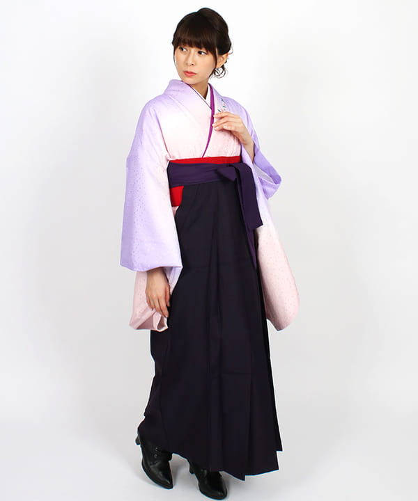 卒業式袴レンタル | 薄紫にピンク暈し 紫地に濃淡ストライプ袴