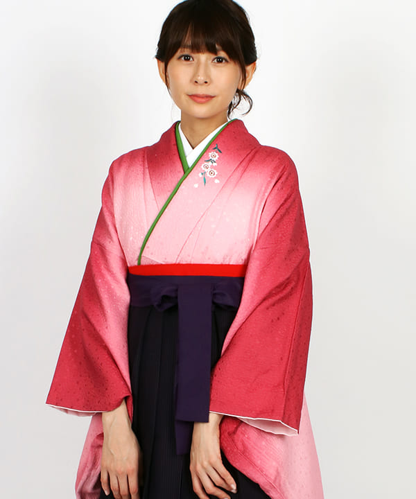 卒業式袴レンタル | ピンク地に薄ぼかし 紫地に濃淡ストライプ袴