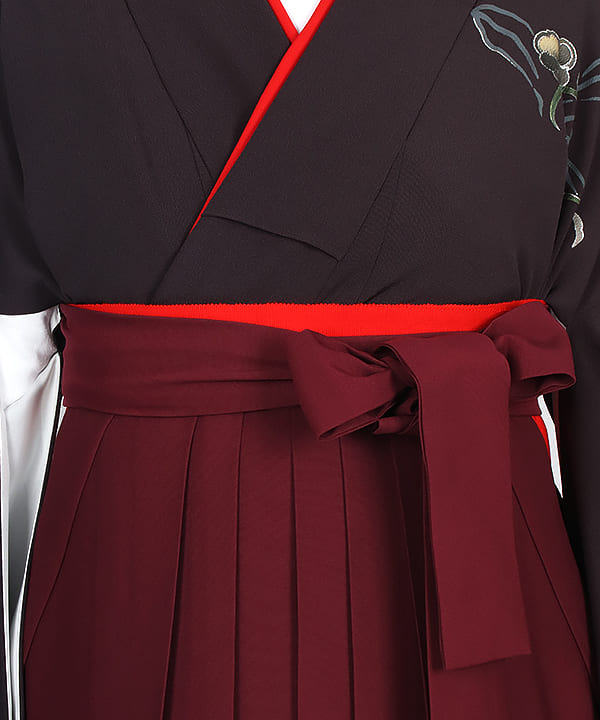 卒業式袴レンタル | 濃紫地に流れ椿 ボルドー無地袴
