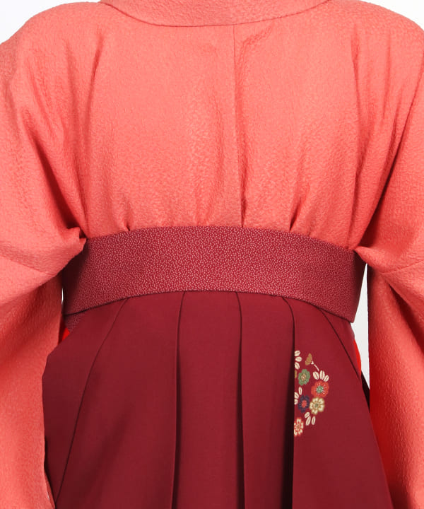 卒業式袴レンタル | コーラル地に小花刺繍 花丸文のバーガンディ袴