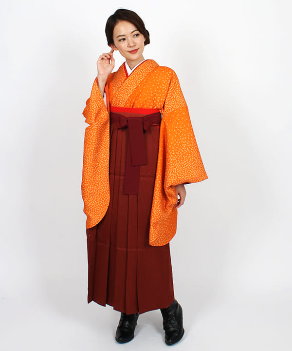 卒業式袴レンタル | 橙色に散り桜 バーガンディ縞袴