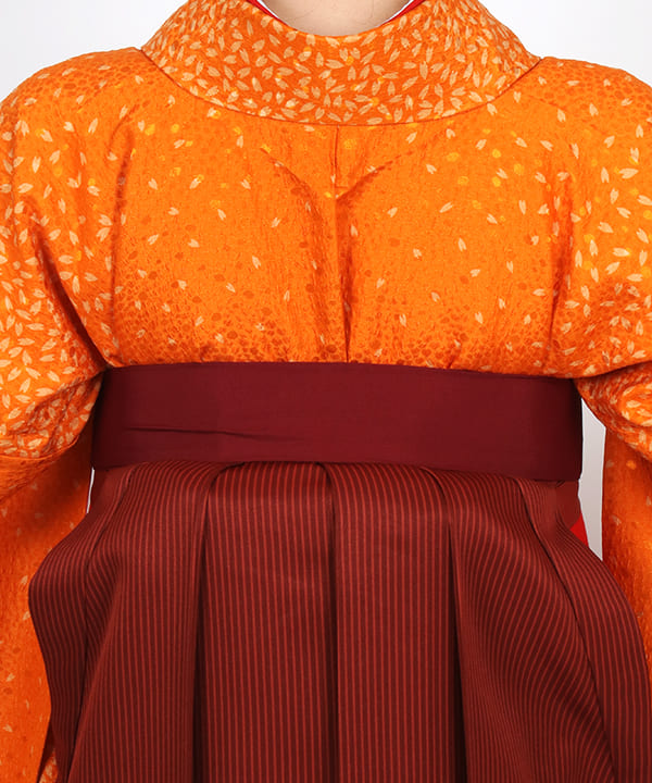 卒業式袴レンタル | 橙色に散り桜 バーガンディ縞袴