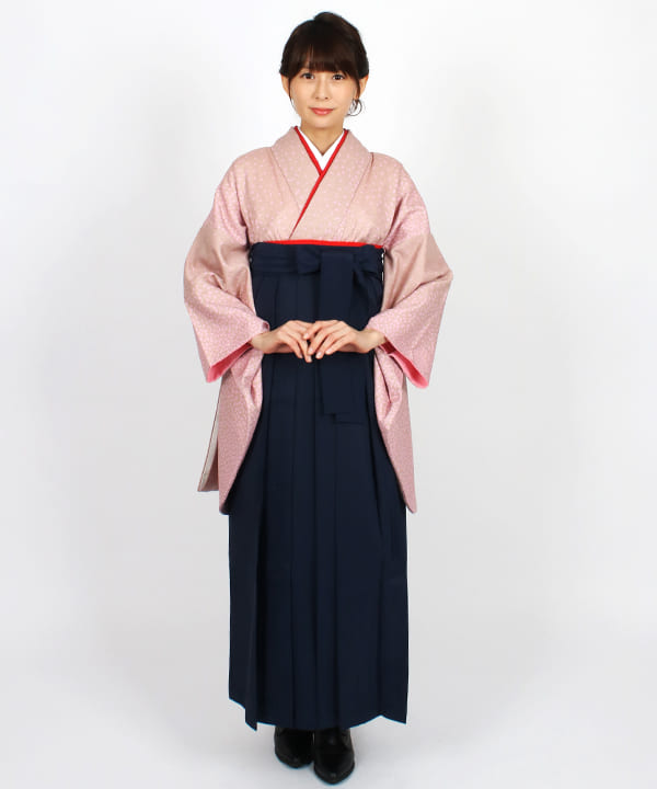卒業式袴 | スモーキーピンクに散り桜 濃紺無地袴