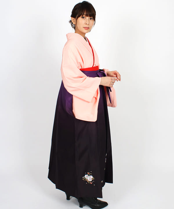 卒業式袴レンタル | 薄ピンク無地 紫濃暈し袴