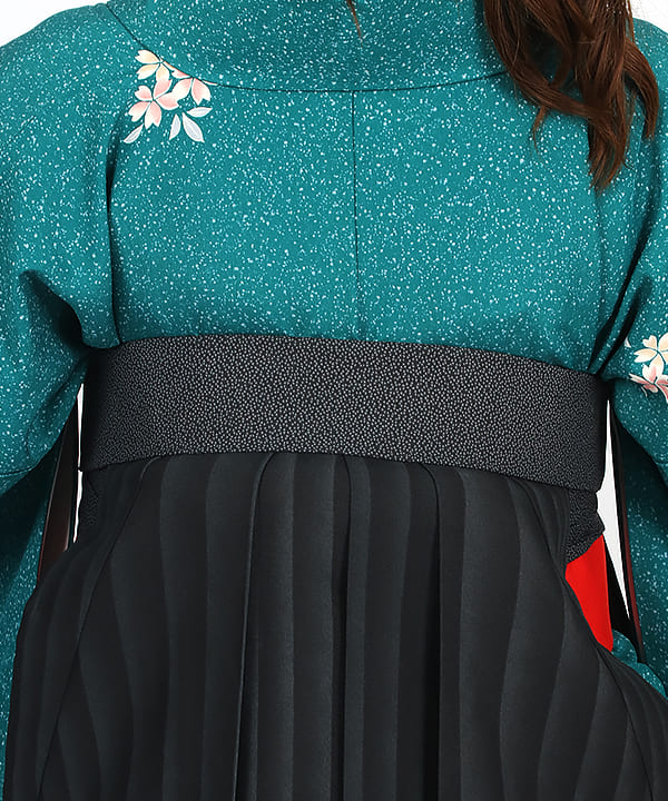 卒業式袴レンタル | ターコイズたたき染め調 黒グレー縞袴