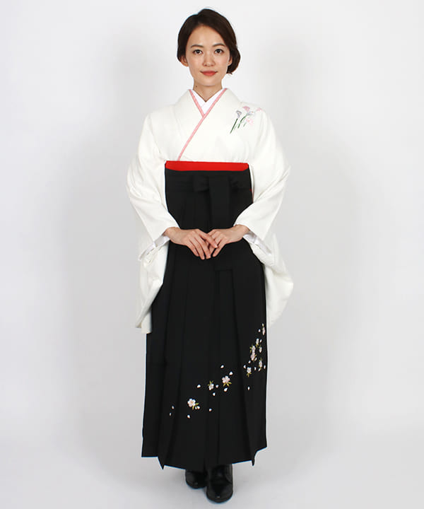 卒業式袴 | 純白に水芭蕉 桜模様の黒袴
