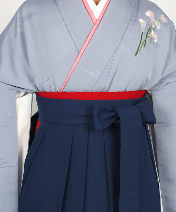 卒業式袴レンタル | 淡藤色に水芭蕉 紺無地袴