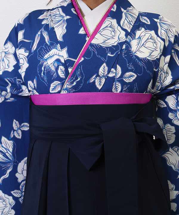 卒業式袴レンタル | 洋風線画の花と葉 ブルー