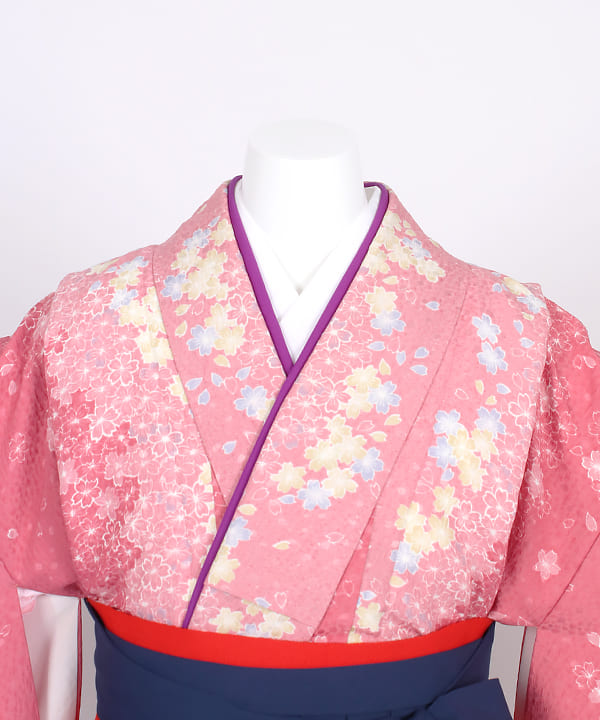 卒業式袴(小学生用) |ピンク地に桜の小花模様 紺無地袴