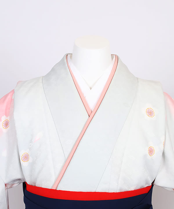 卒業式袴(小学生用) |白地にピンク暈し桜模様 紺無地袴
