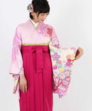 卒業式袴 | ピンク地に桜柄 濃ピンク袴