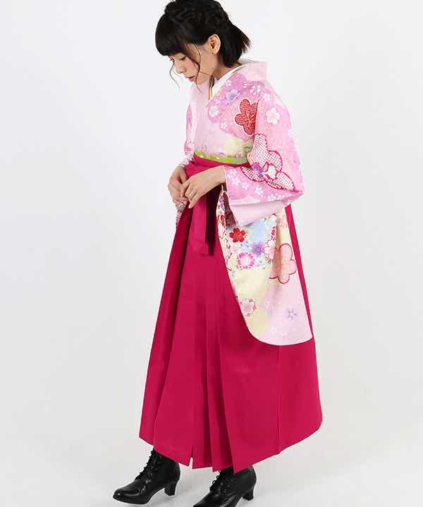 卒業式袴レンタル | ピンク地に桜柄 濃ピンク袴