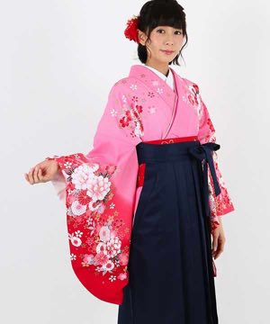 卒業式袴レンタル | 臙脂色に花柄 濃緑袴 | hataori(ハタオリ)