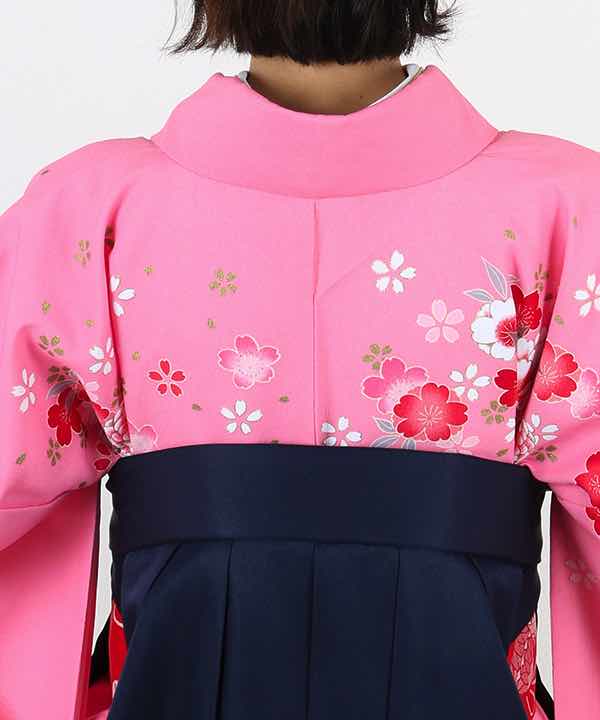 卒業式袴レンタル | ピンク地に赤暈しと花柄 紺袴